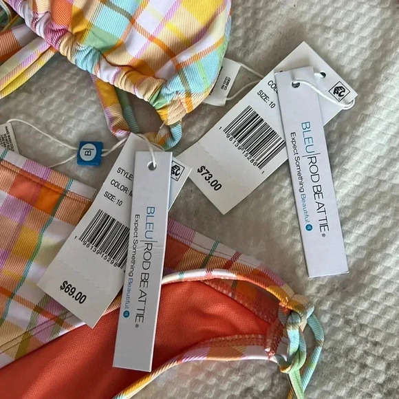 Bleu Rod Beattie Hip To Be Square Plaid Triangle Bikini Top & Bottom Sz 10 - Picture 13 of 14